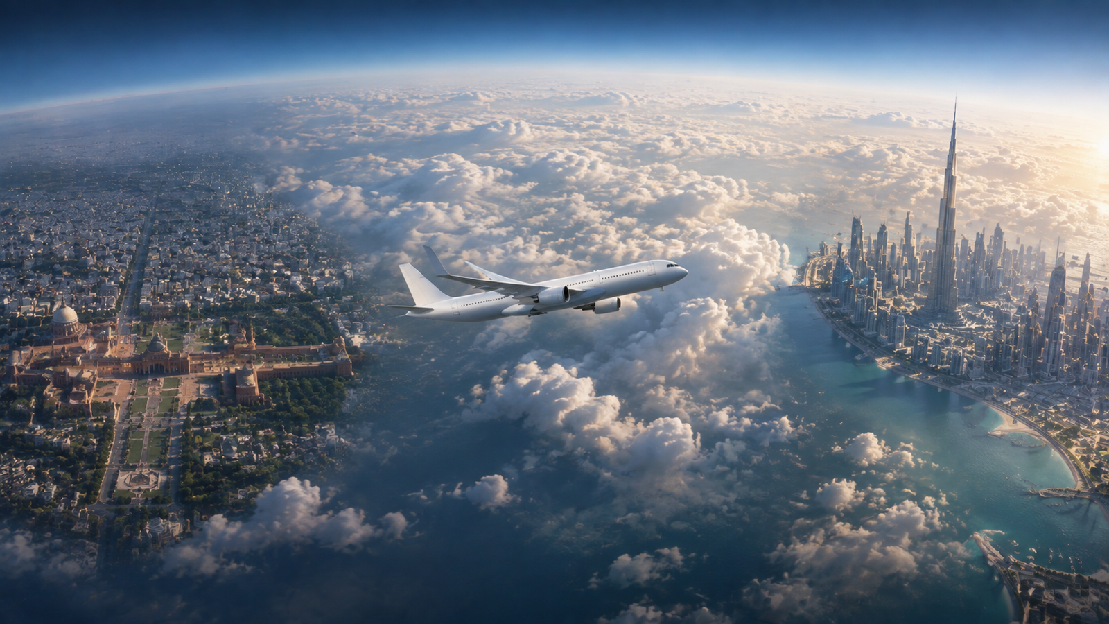 Delhi to Dubai flight route distance showing international air travel connection