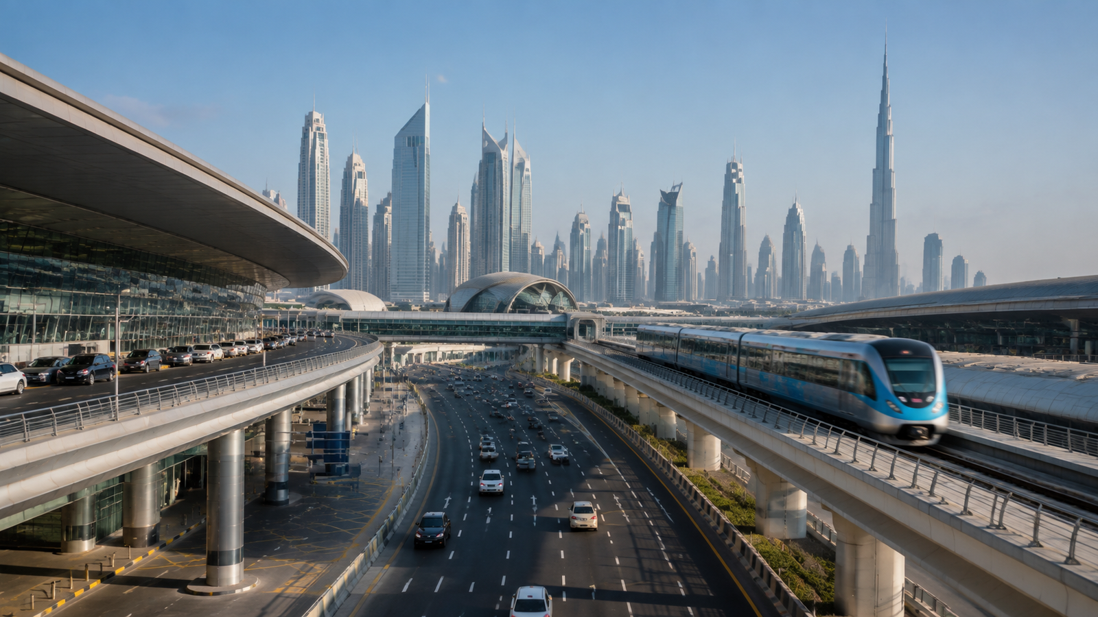 Dubai airport arrival and transport options including metro and city travel