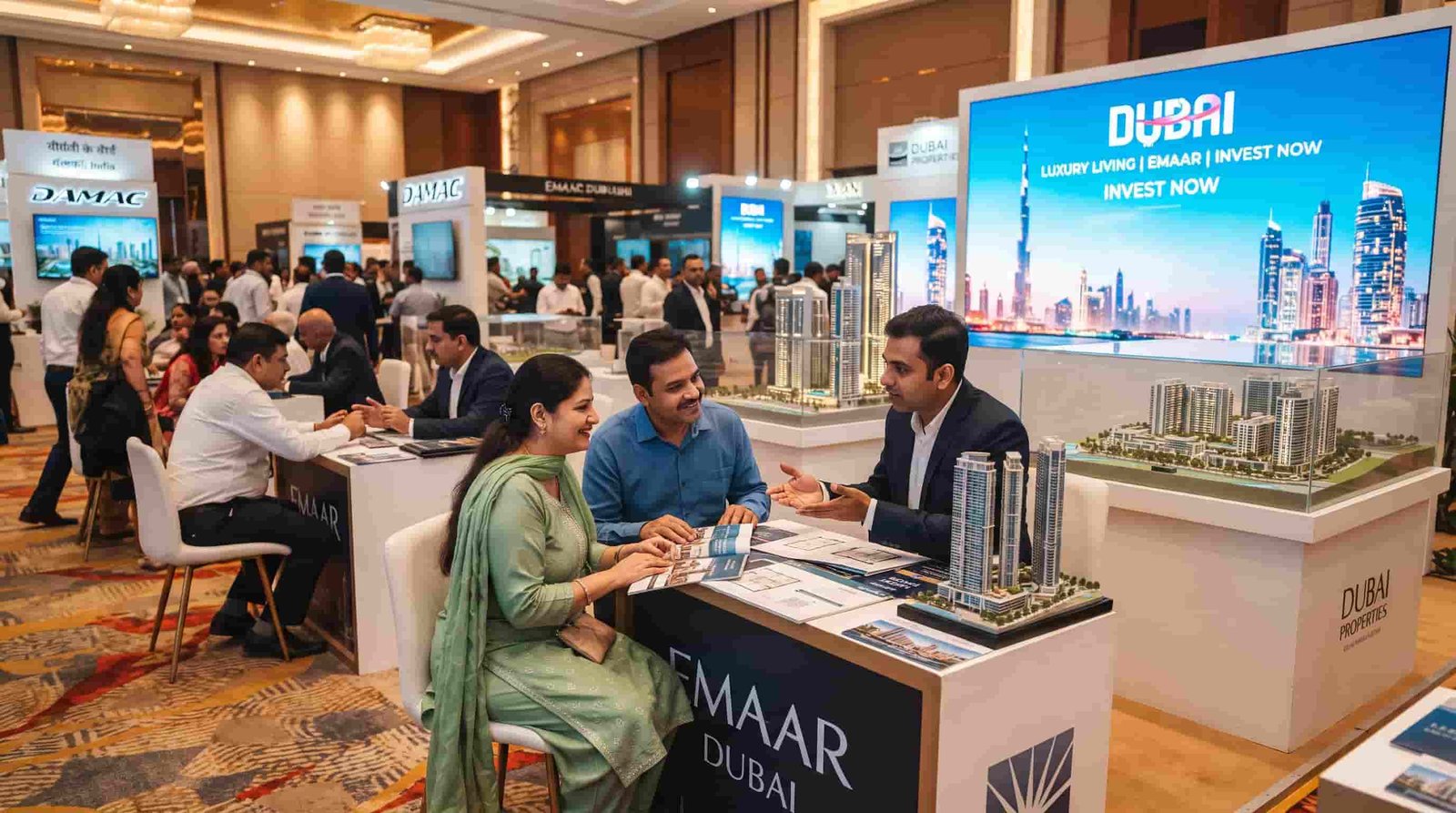 Indian investors meeting advisers at a Dubai property expo in India