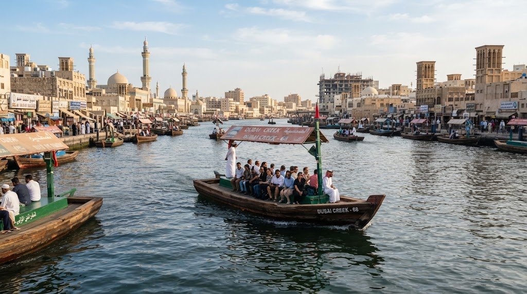 Abra water taxis crossing Dubai Creek between Deira and Bur Dubai